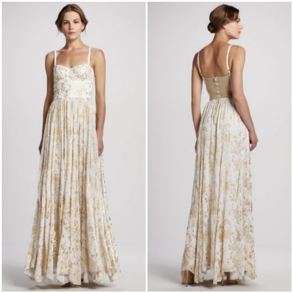 Alice + Olivia Yarra Gold Splatter Bustier Dress, Size 8